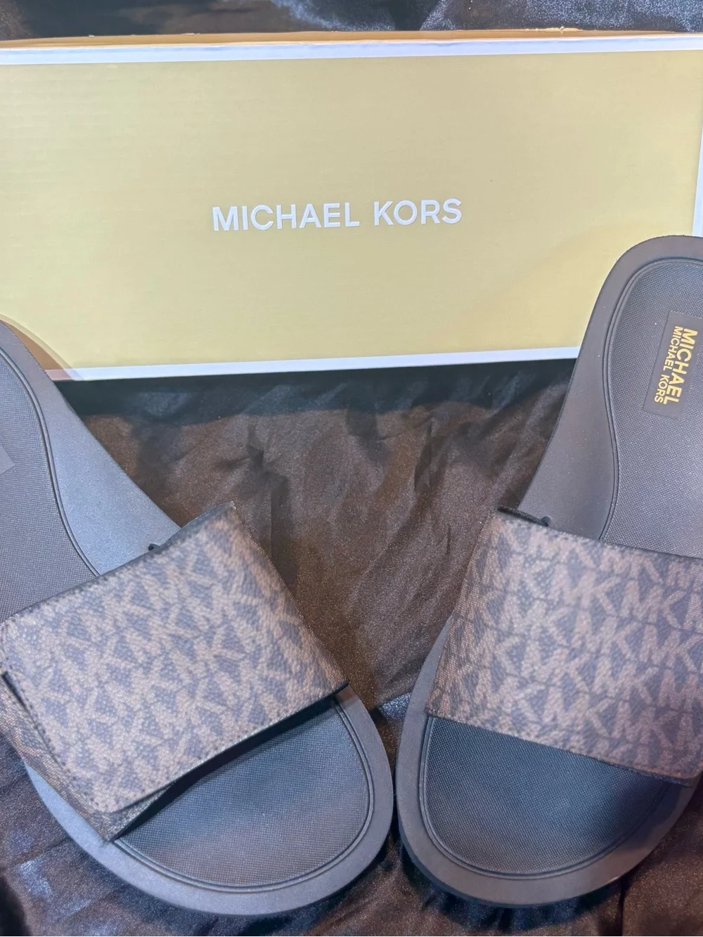 Michael Kors Women’s Brown MK Logo Slide Sandals